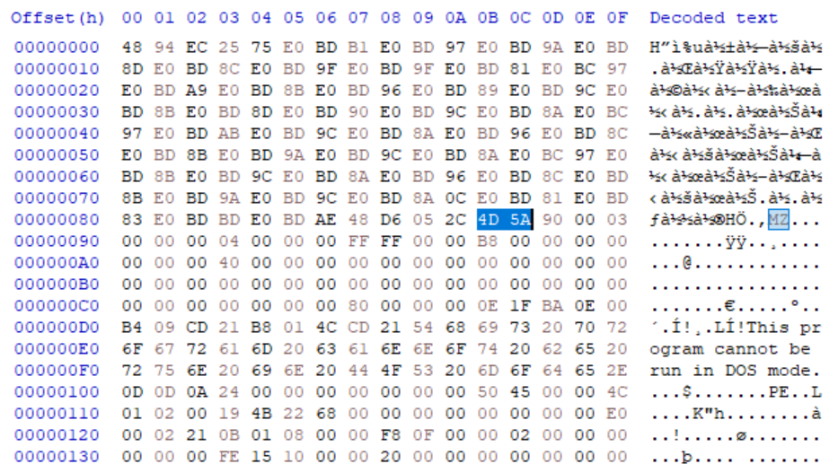 1st Stage Decrypted Payload Hex